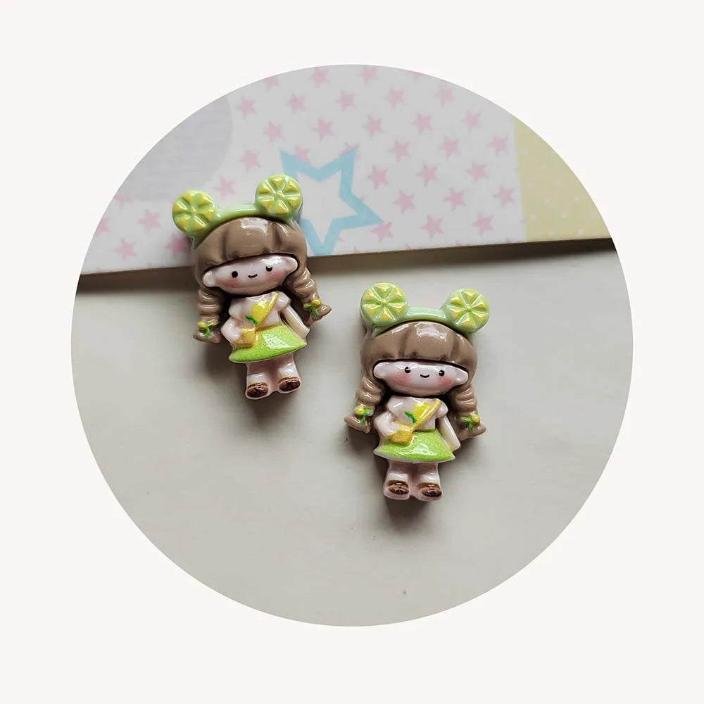 100Pcs New Lovely Mini Cartoon Fruit Girl Resin Flat Back Cabochons Scrapbook Diy Jewellery Hairpin Accessories Decorate Craf