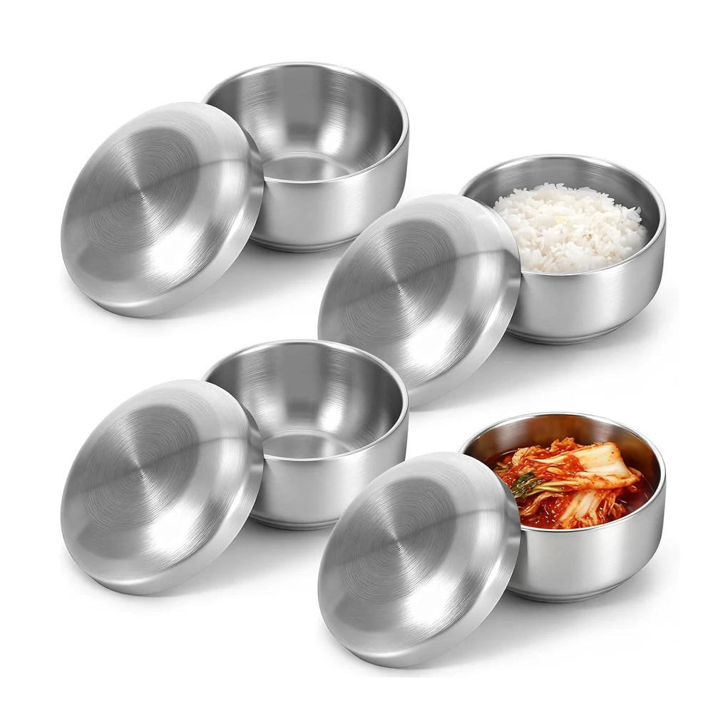 Restaurant 10.5cm 10oz 330ml Double Wall Stainless Steel Soup Bowls with Lids Rice Bowls Ice Cream Dessert Bowls
