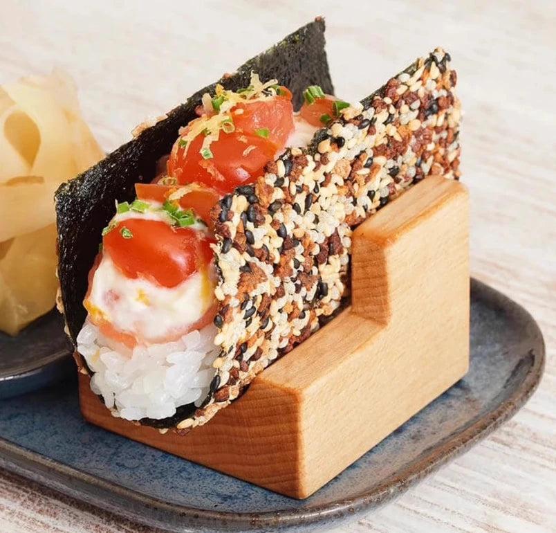 Sushi Wooden Stand Taco Roll Sea Urchin Hand Holding Rack Creative Tableware for Presentation Wooden Rack