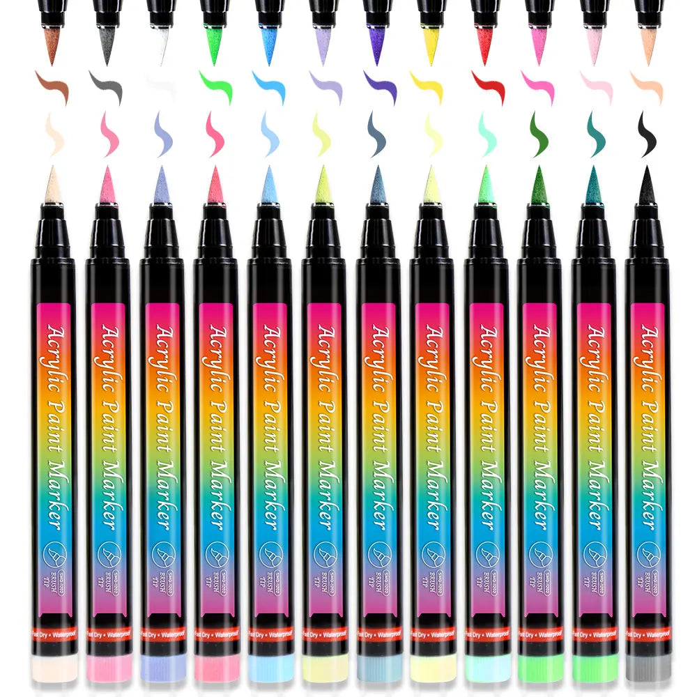 Hot Sale Acrylic Painter Marker Pen Set Soft Brush Tip Rainbow Color Pens Permanent Marker DIY Model Graffiti Pen