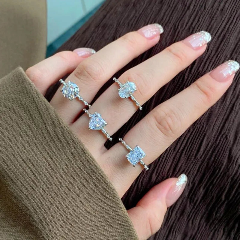 Classic S925 Sterling Silver Radiant Cut 5A Cz Zircon Wedding Jewelry Luxury Ladies Rings for Women