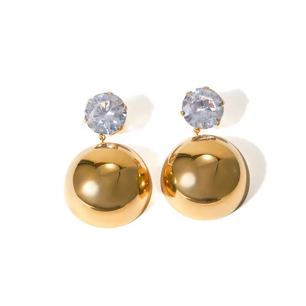 Hypoallergenic Jewelry Detachable Zircon Double Ball Bead Earring Stainless Steel Gold Two Ways to Wear Stud Drop Earrings