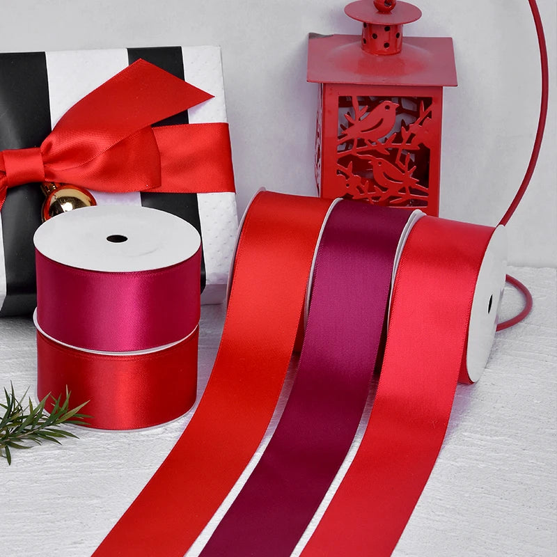 4CM Red Double Faced Satin Ribbon Luxury 100 Yards Roll Custom Wholesale Gift Packing Custom Plain Polyester Satin