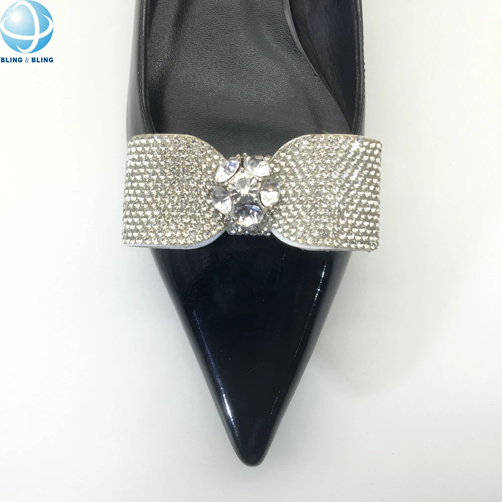 New Arrival Silver Rhinestone Shoe Clip Crystal Bow Shoe Buckle for Ladies Heels Wedding Shoe Accessory Decor