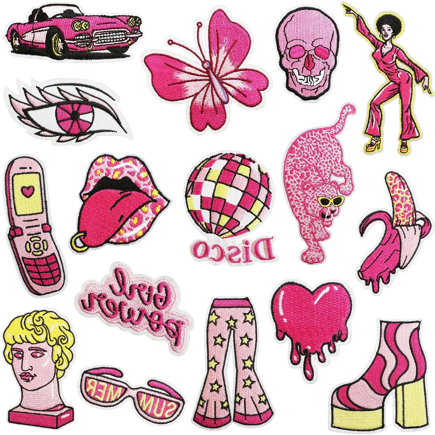 Hot Sale  Iron on pink Style Disco Dance butterfly Skull Eye Patch for Clothes Bag Decoration