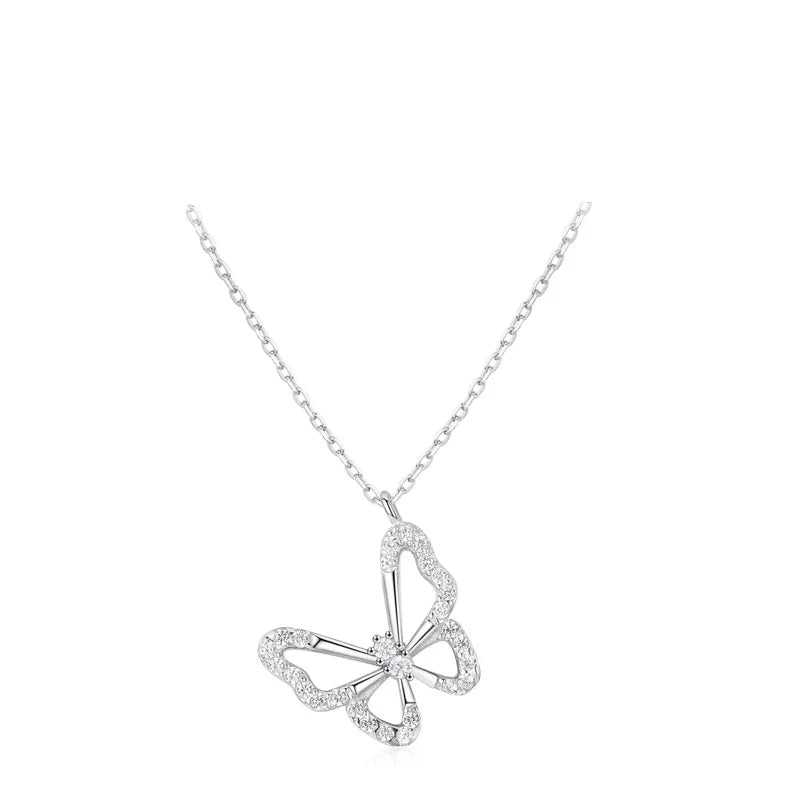 Light Luxury Fine Jewelry Clavicle Chain S925 Sterling Silver Cubic Zirconia CZ butterfly Pendant Necklace