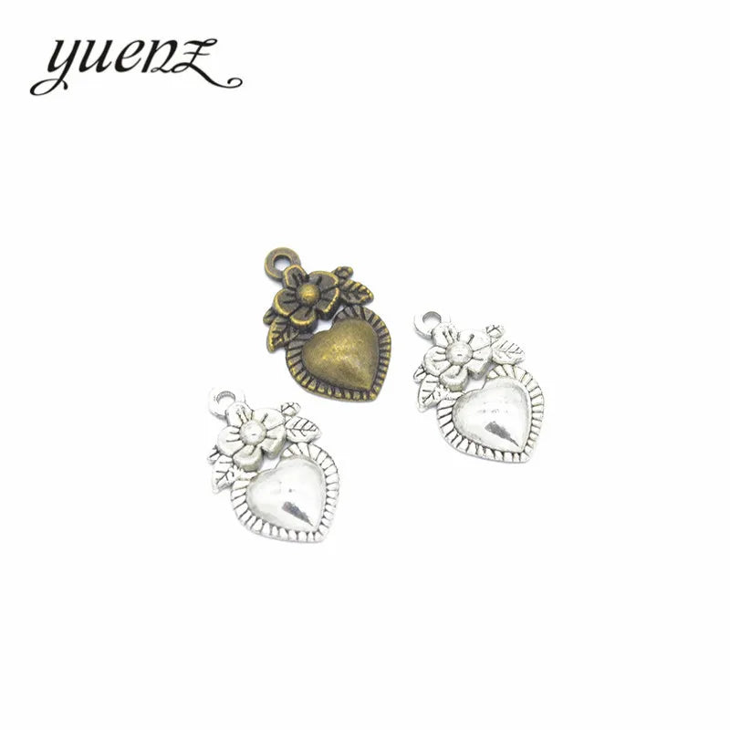 YuenZ 100pcs/bag Flower Hearts Charms Antique Metal Pendants for Jewelry Making Necklace Bracelet Jewelry Findings 18*12mm A4