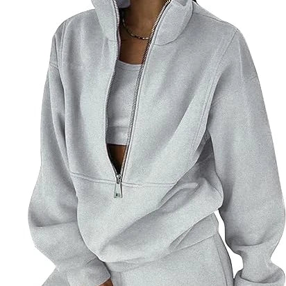 Fleece Sweat Women Set 2 Piece Half Zip Sweatshirt Casual Jogger Sweatpants Sets 2 Piece Sweat Sets