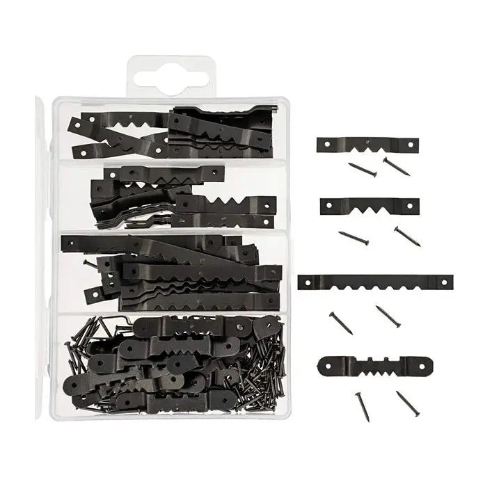Shanfeng 100 Piece Metal Sawtooth Picture Frame Hangers with 200 Nails Gate Hook and Eye
