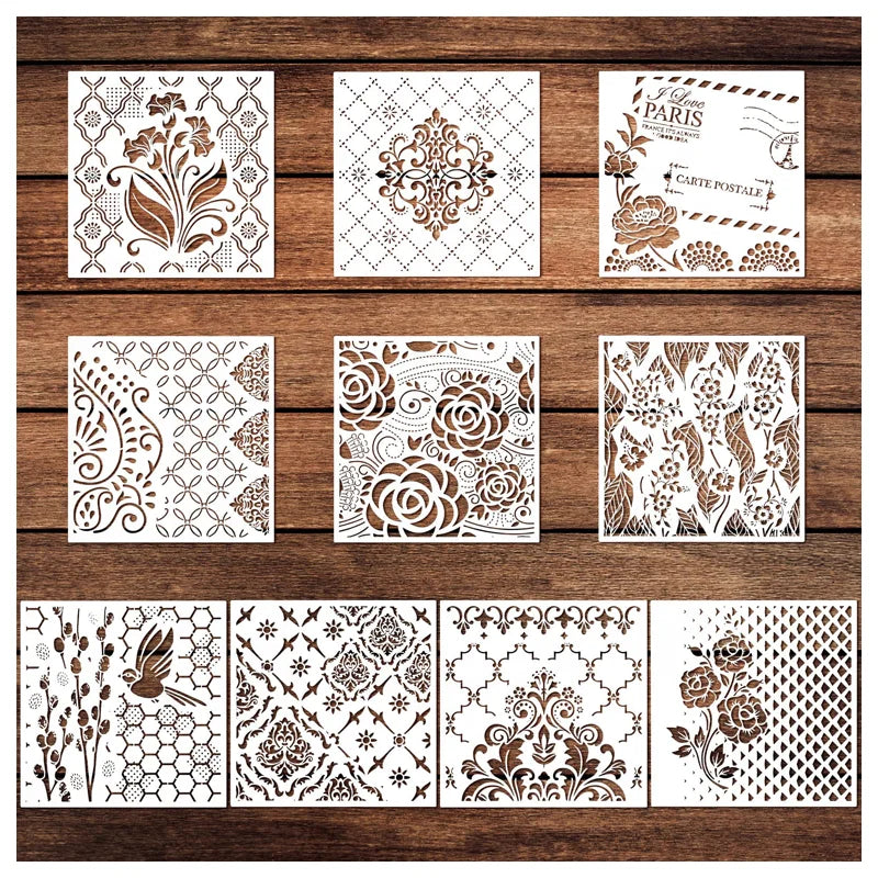10 Pcs Stencils for Painting Wall Texture Stencils 6 X 6 Inch Reusable DIY Spray Paint Art Stencils