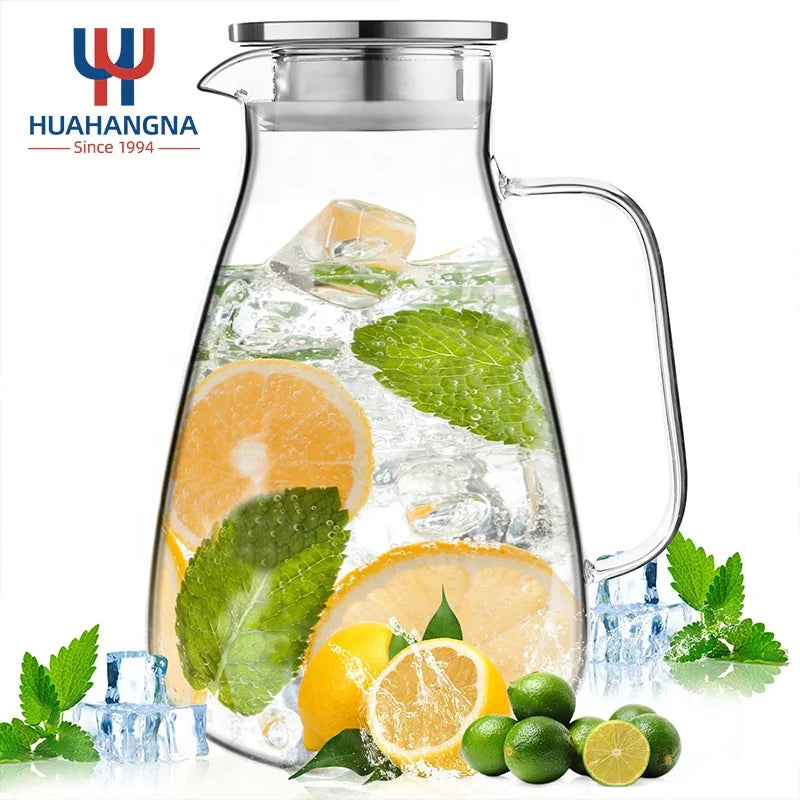 75oz Large Water Jug Big Custom Heat Resistant Borosilicate Glass Pitcher with Stainless Steel Lid for Juice Tea Beer Beverag