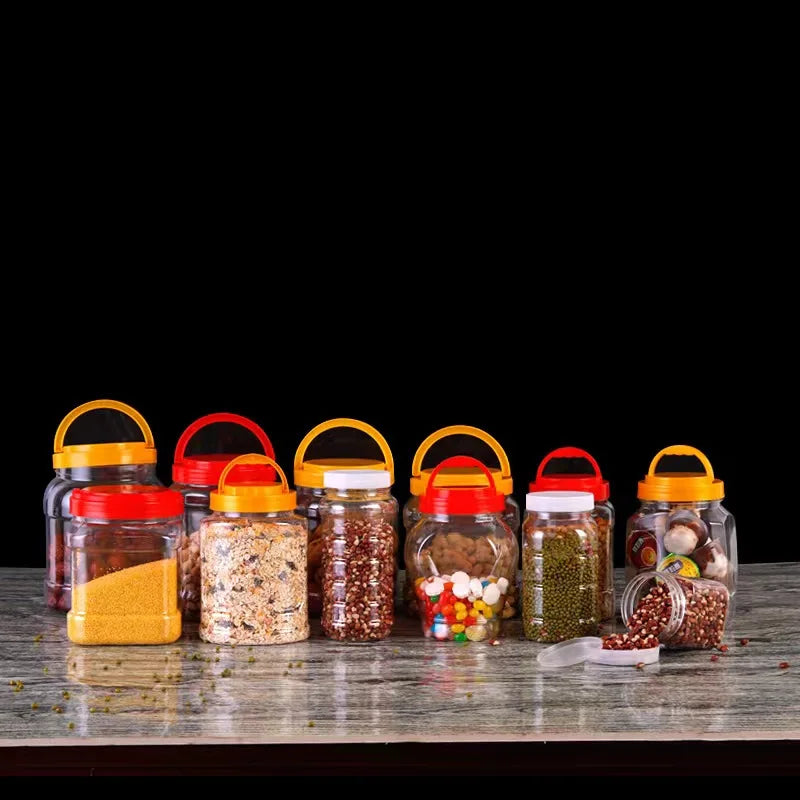 750ml 2L 1.5L PET Plastic Transparent Food Jar with Cap for Honey Candy Cookie Jelly Chocolate Packaging Pinch Bottle Design