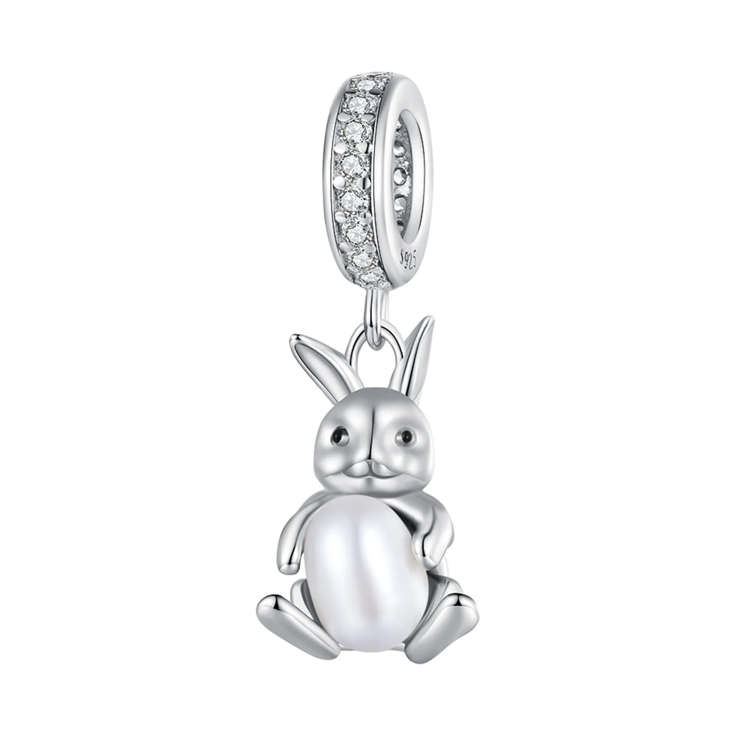 925 Sterling Silver Rabbit Pendant with Natural Pearl Beads Women's Fashion DIY Fine Jewelry for Bracelet Necklace-BSC745