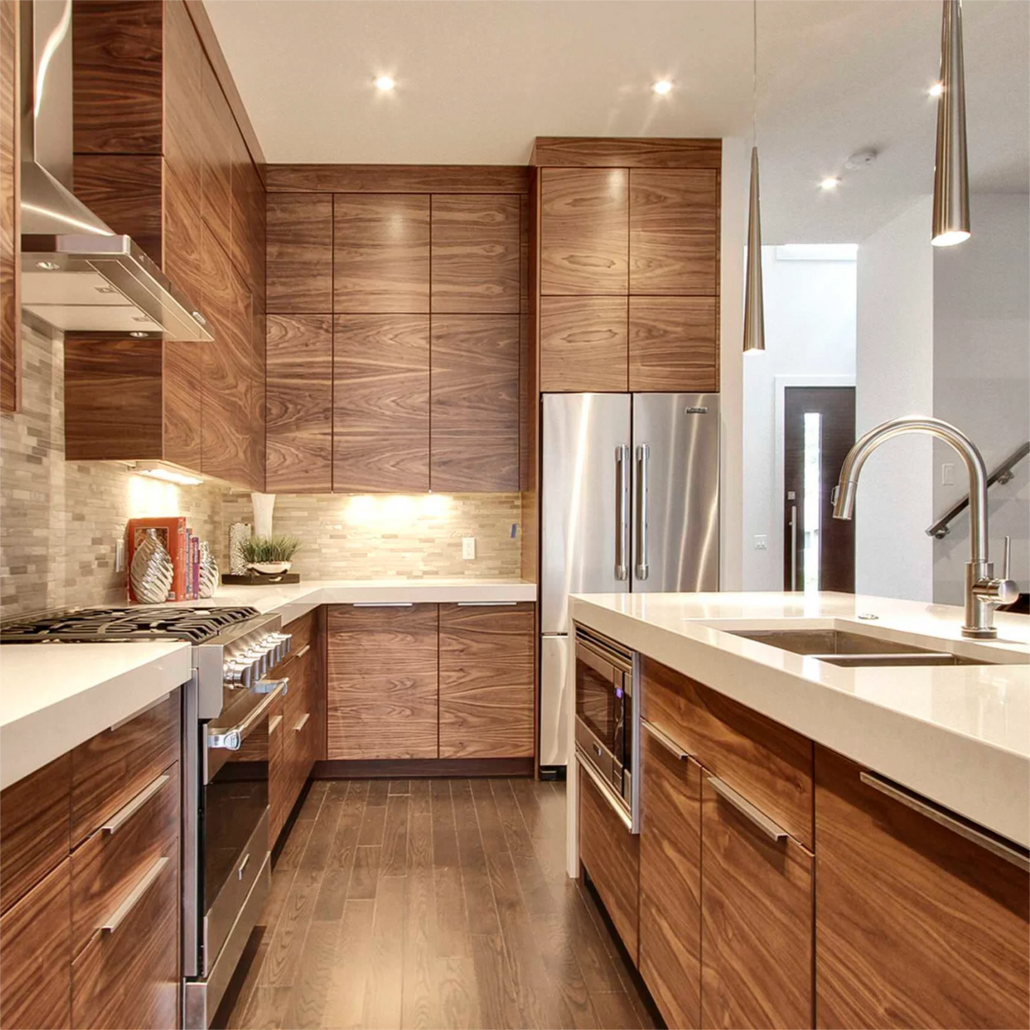 Custom Kitchen Cabinet Vendor Complete Set Rustic Dark Walnut Maple Solid Wood Stained Farmhouse Shaker Kitchen Cabinets