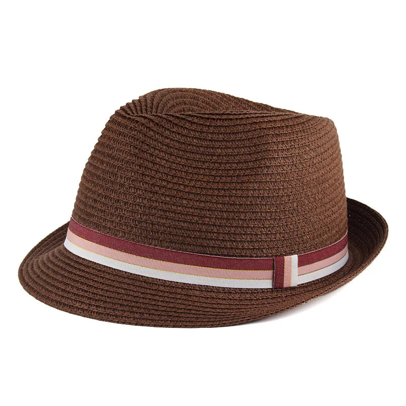 Women Men UPF 50+ Straw Fedora Hat Packable Short Brim Roll up Trilby Hat Panama Summer Beach Sun Hat
