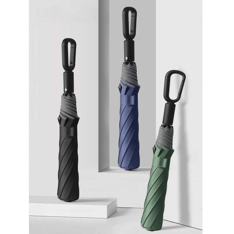 Custom Automatic 2 Fold Umbrella Windproof Golf Umbrella Big Size Reflective Edge Advertising Umbrella Logo Printing