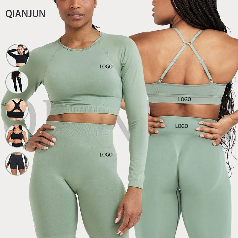 High Quality Sports Wear Women Set Vest Long Sleeve Shawl Conjunto Deportivo Mujer Fitness Top Sports Shawls for Women