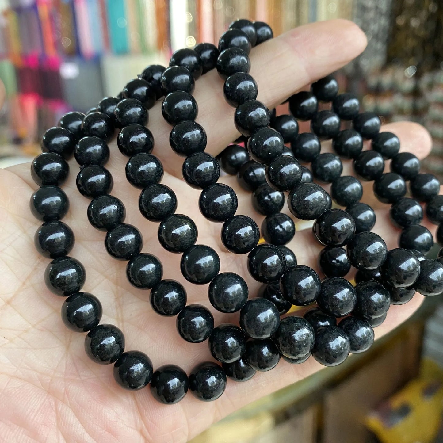 Healing Crystal Natural Shungite Beads Bracelet 4/6/8/10mm Yoga Stretch EMF Protection Bracelet Spiritual Protection Gift