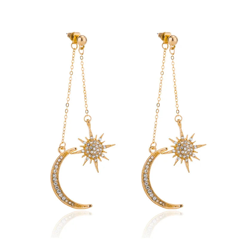 YD0092 Fashion Moon And Star Earrings Women Gold Stud Earrings Jewelry