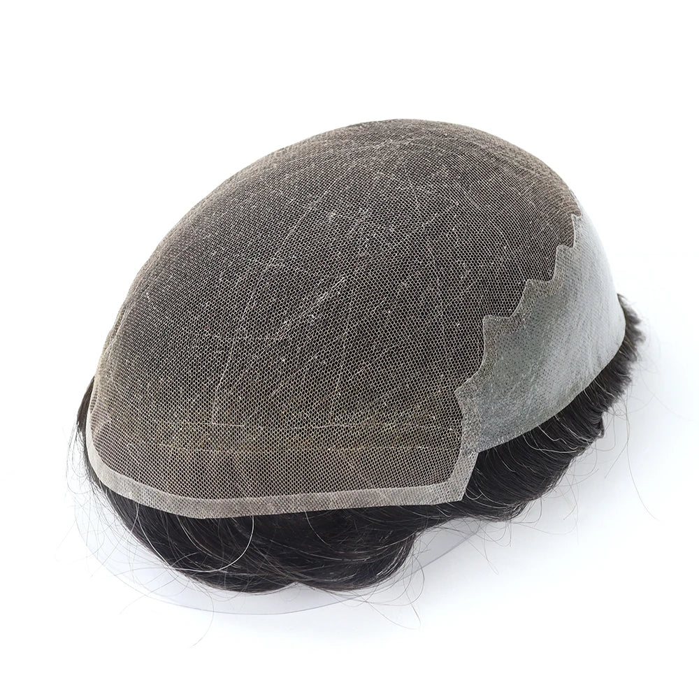 Natural Hairline Male Wig Cool Brown Blonde Black 1B10 Durable Q6 Bleached Knots Breathable Lace Men Toupee Human Hair Prosth