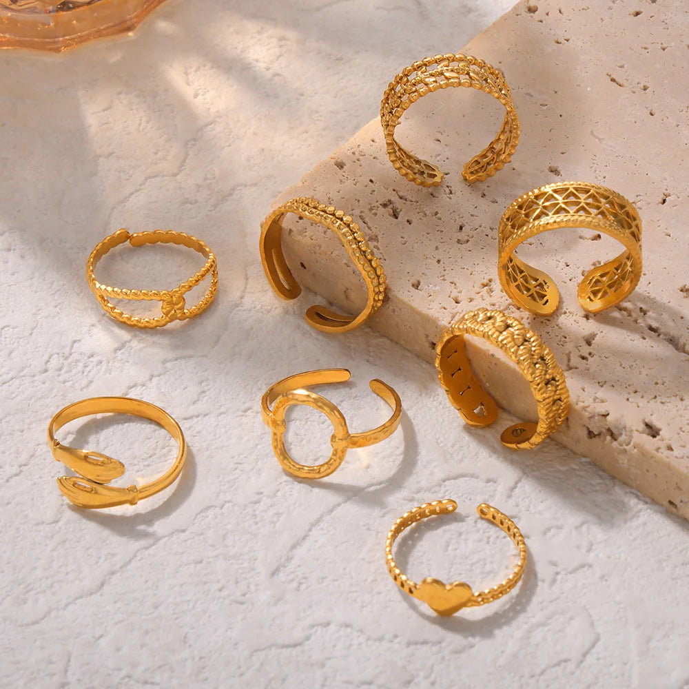 Bulk Wholesale Stainless Steel 18K Gold Plated No Fade Geometric Size 7 Open Ring for Women Finger Jewelry MDXA016