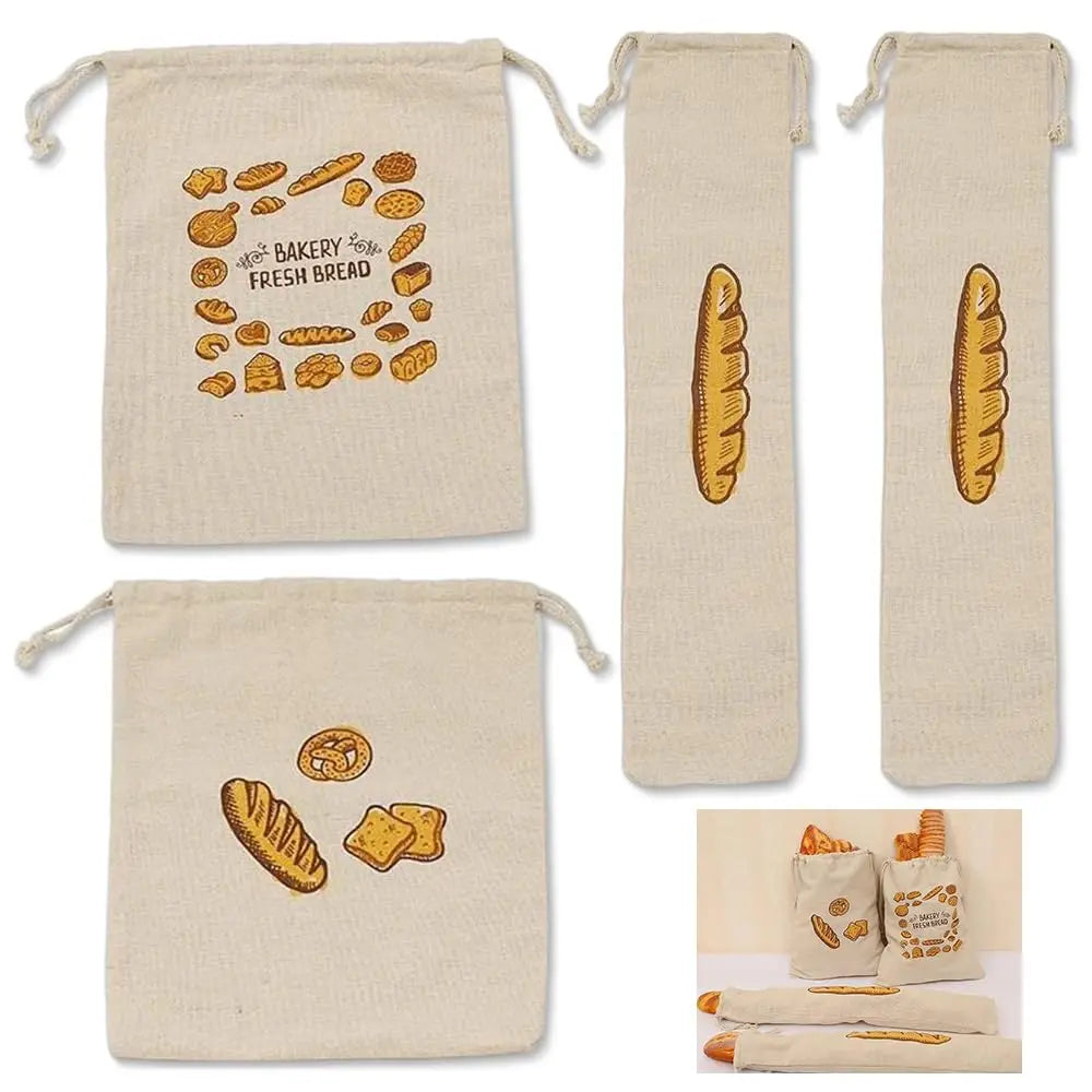 Fashion Cotton Linen Drawstring Bag Customized Logo Light Weight Reusable 3 PCS Storage Pouch Bags for Bread