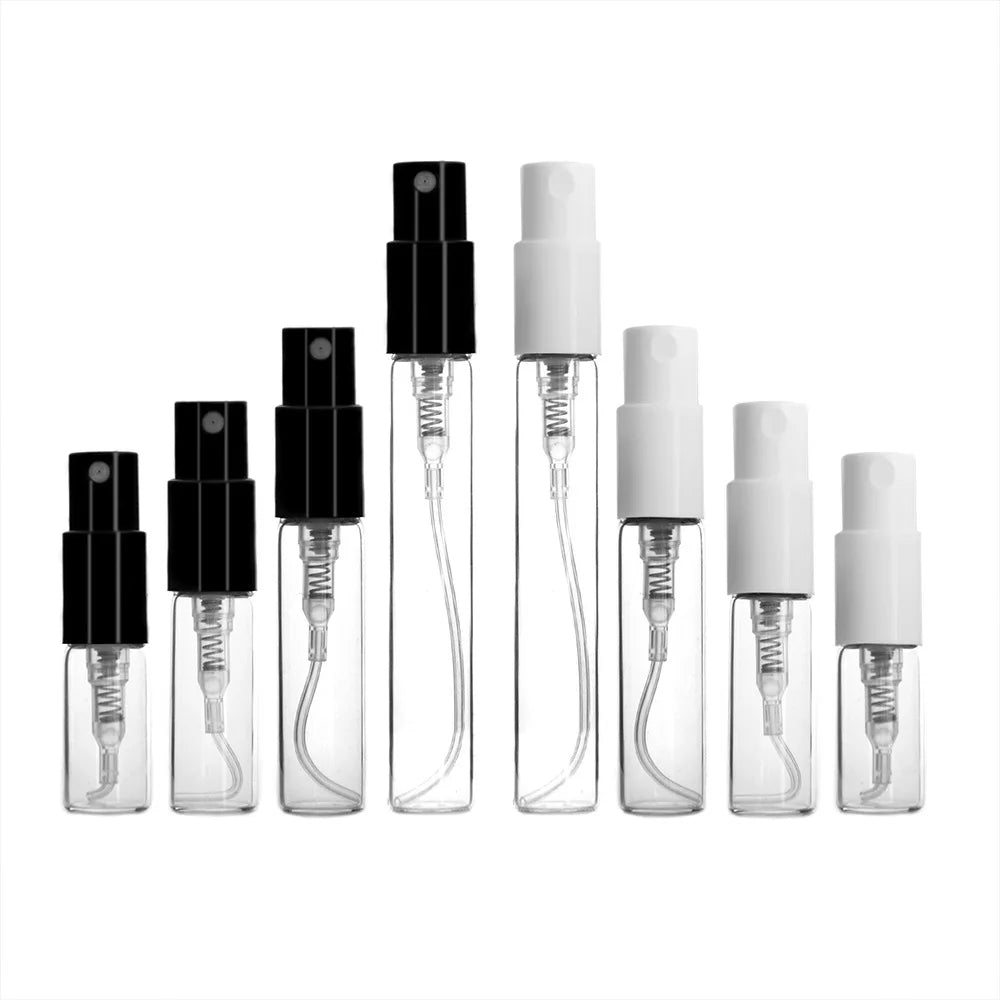 MUB Factory Sale Travel No Leakage 2ml 3ml Size Crimp Top Perfume Glass Spray Bottle with Black Cap