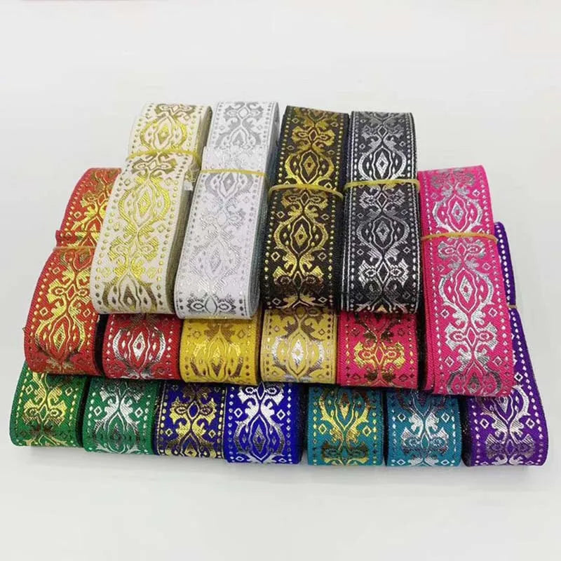 33mm Diy Sewing Uphosltery Polyester Lace Ribbon Gold Yarn Ethnic Lace Computer Jacquard Webbing Curtain Garment Trims