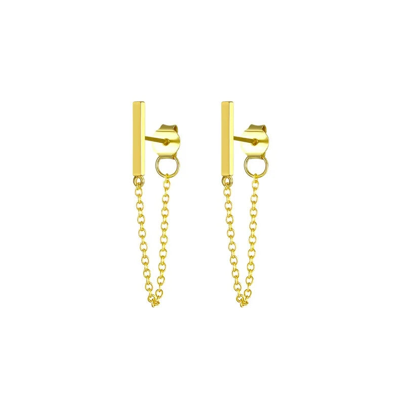 Fenny Elegant Tassel Chain Dangle Bar Stud Earring Fast Delivary Europe and America Hot Sell Silver Jewelry