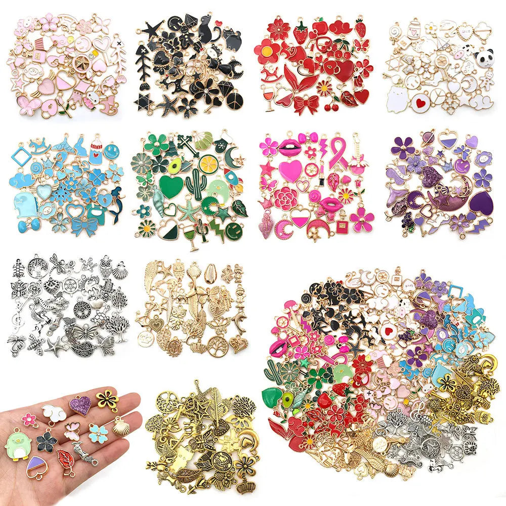 30pcs Mixed Cartoon Butterfly Heart Flower Animal Enamel Charms Bead for Jewelry Making DIY Pendant Necklace Bracelet Accessa