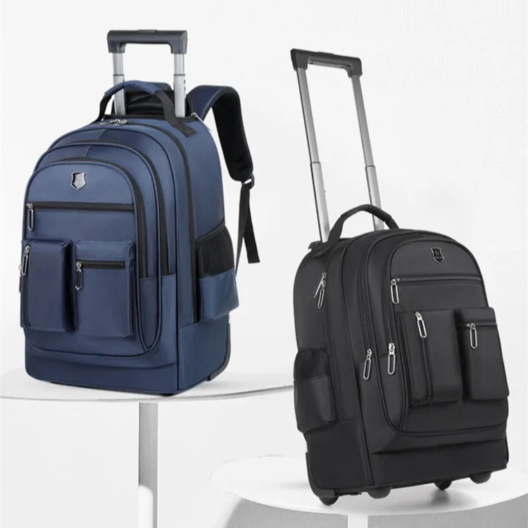 New Wholesale Unisex Business Laptop Backpack Oxford Zipper Large Capacity Drawbar Travel Wheel Bag