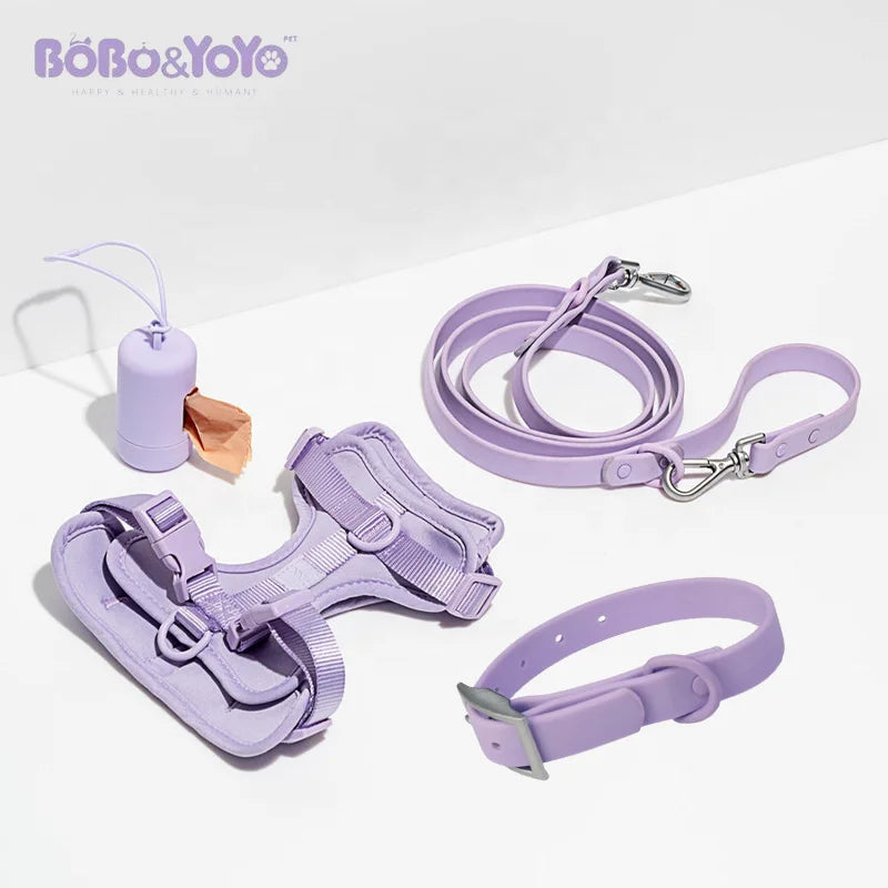 No Pull Personalized Custom Logo Luxury Designer PVC Neoprene Pet Vest Dog Lead Collar Harness Leash Set with Leash