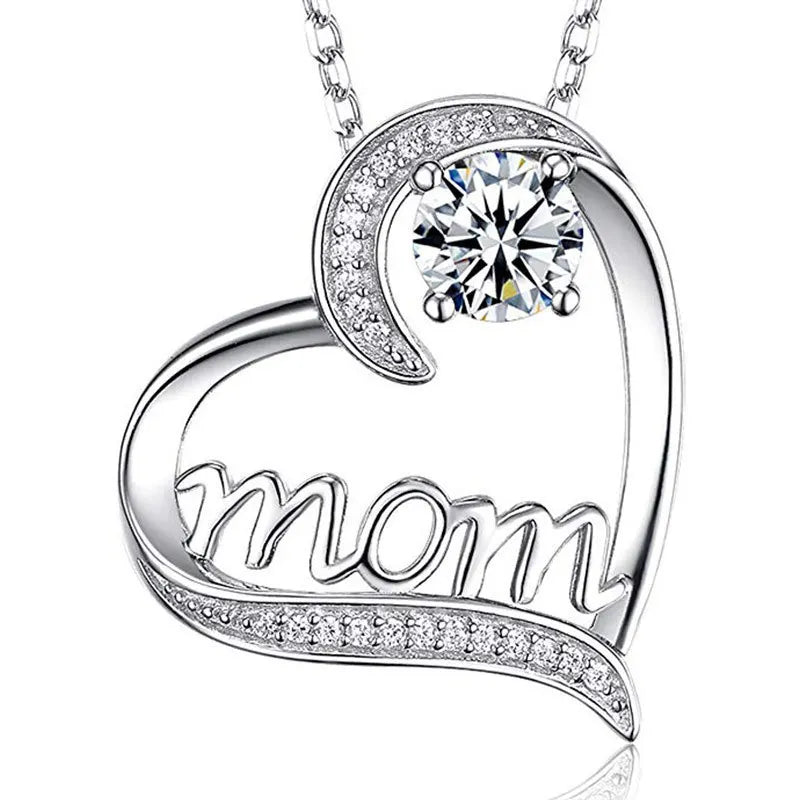 S925 Silver Love Heart Necklace Mom Mother's Day Jewelry Cubic Zircon Heart Pendant Necklace for Women Gift