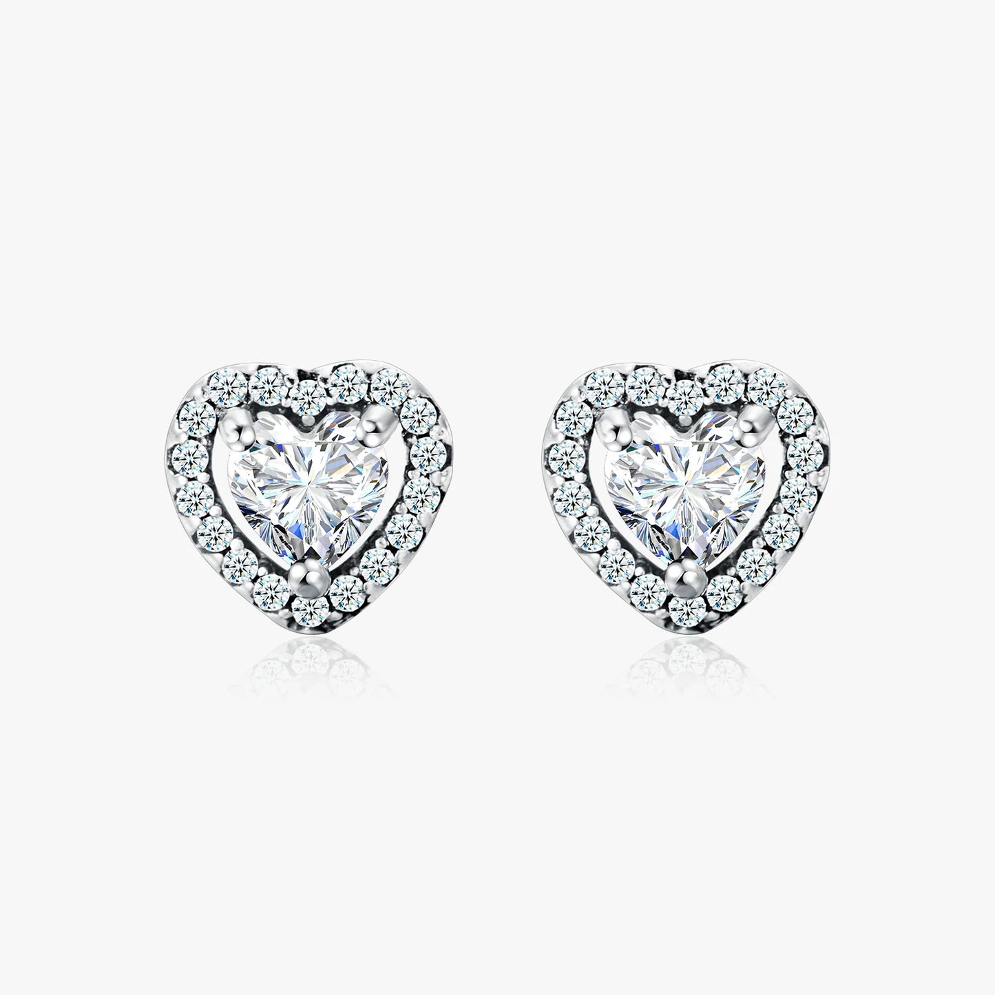 Dazzling 925 Sterling Silver Clear CZ Heart Fashion Stud Earrings for Women Charm Wedding Statement Silver Fine Jewelry