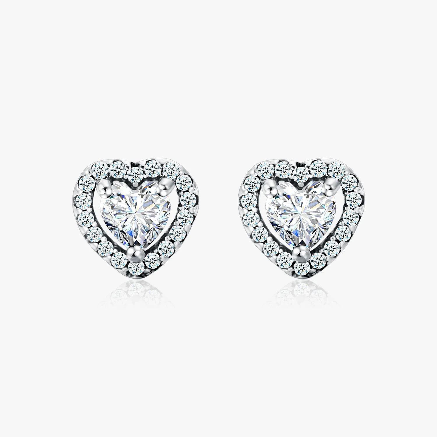 Dazzling 925 Sterling Silver Clear CZ Heart Fashion Stud Earrings for Women Charm Wedding Statement Silver Fine Jewelry