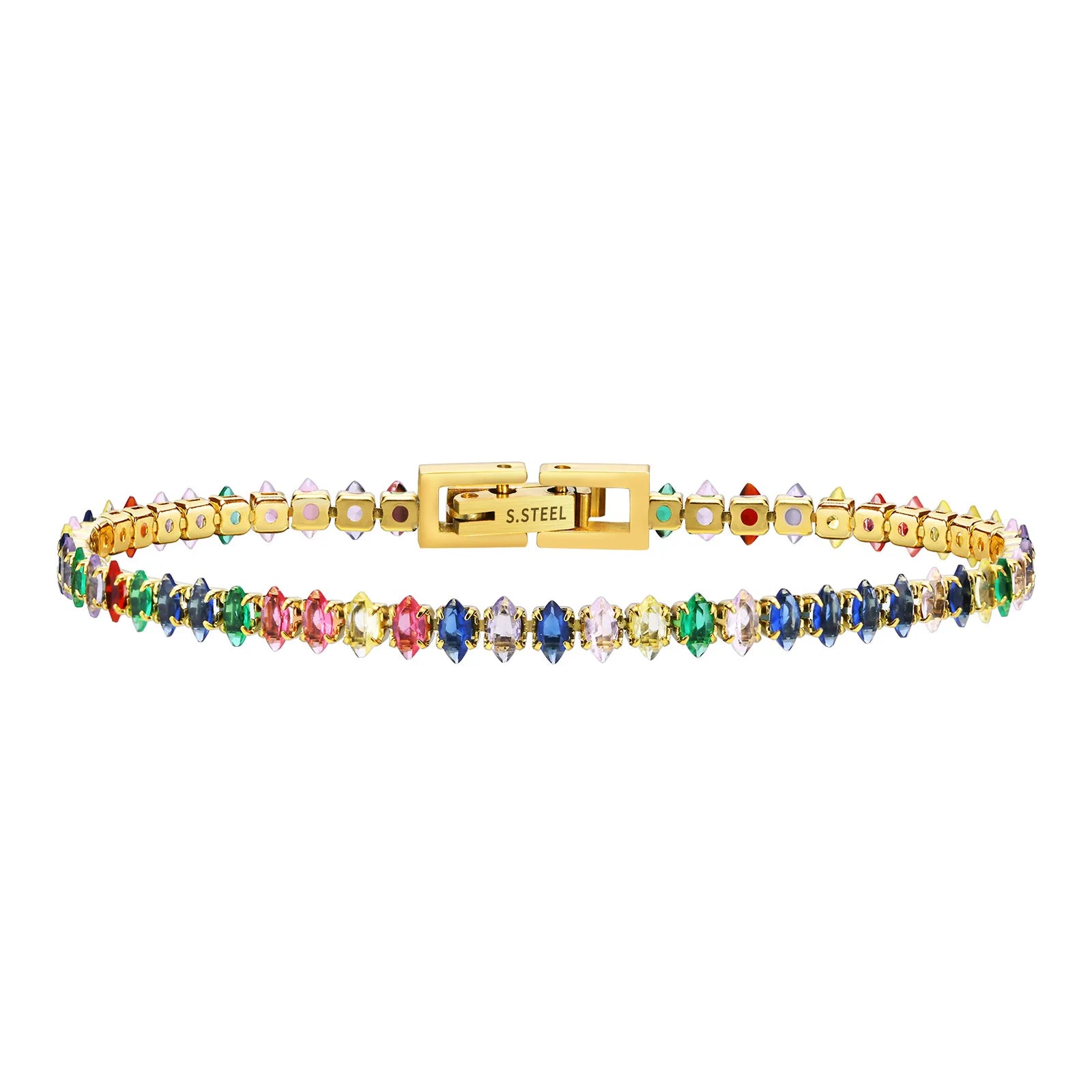 Summer Stainless Steel Colorful CZ Stone Bracelet for Young Girls Fashionable Gold-plated Zircon Bracelets Women