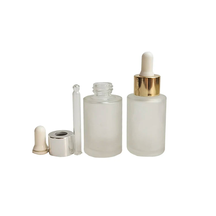 Amber clear Frosted 1 oz 1oz 30 ml 30ml Flat Shoulder Cylinder Glass Dropper Bottle for Serum Essential Oil 15 ml Frosted Gla