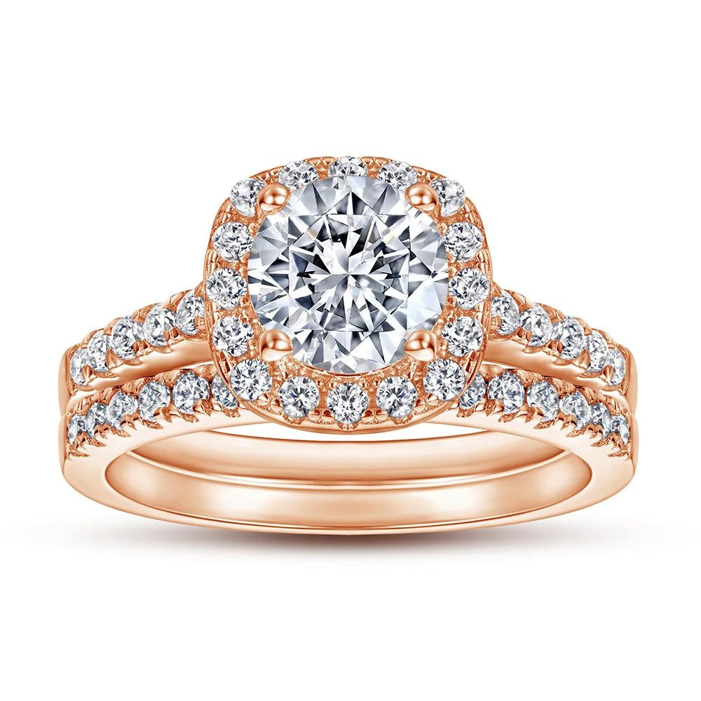 925 Sterling Silver Wedding Ring Set Rose Gold Plated Inlaid Zircon Brilliant Trendy Engagement Jewelry Romantic Parties Gift