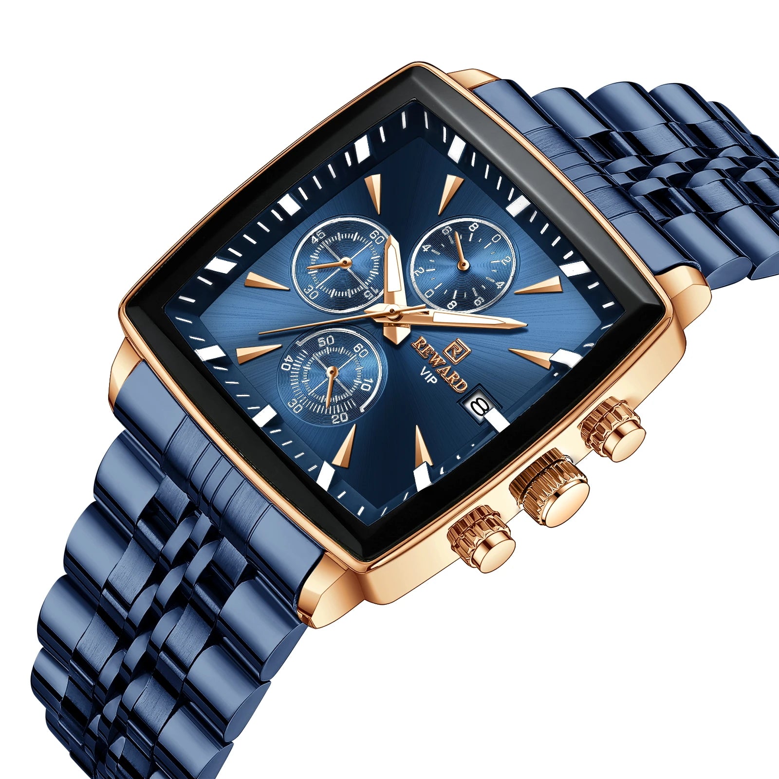 Hot Selling REWARD Watches Men Brand Stainless Steel lux Watches Blue square case Waterproof Business Watch Custom logo
