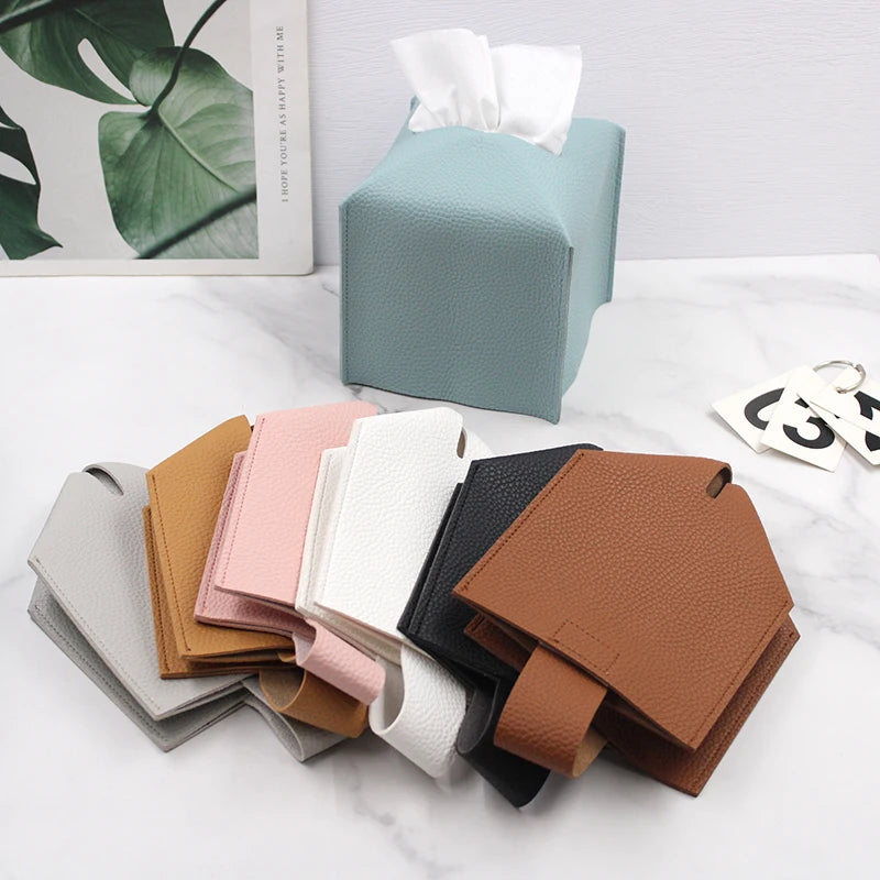 Portable Modern PU Leather Waterproof Square Car Tissue Holder Promotional Napkin Storage Bag with Custom Logo