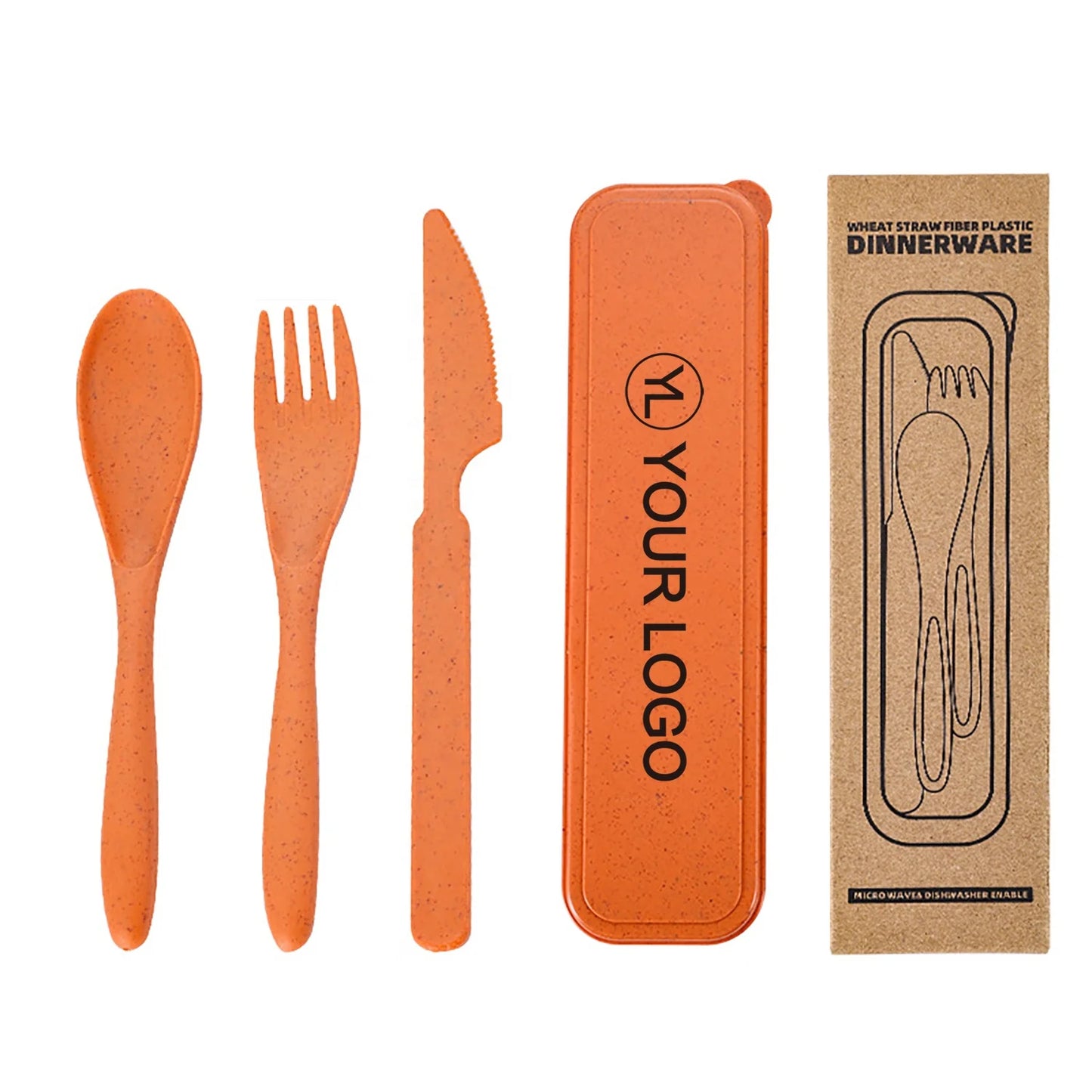 Custom Logo Portable Wheat Straw Cutlery Set Reusable Travel Lunch Utensils for Student Welcome Kits