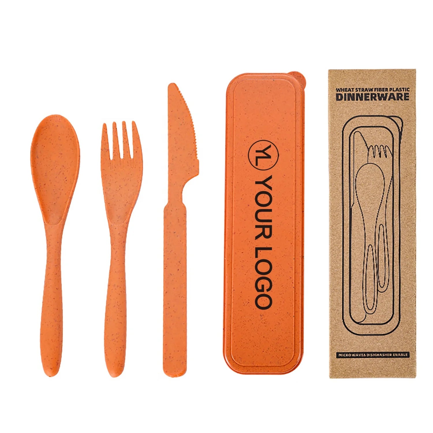 Custom Logo Portable Wheat Straw Cutlery Set Reusable Travel Lunch Utensils for Student Welcome Kits