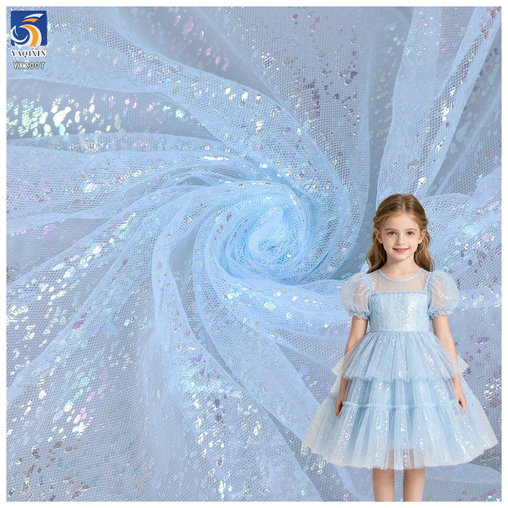 Sparkling Iridescent Glitter Tulle Fabric Shiny Confetti Dots Organza Mesh Fabric for DIY Crafts Wedding Dress Backdrop