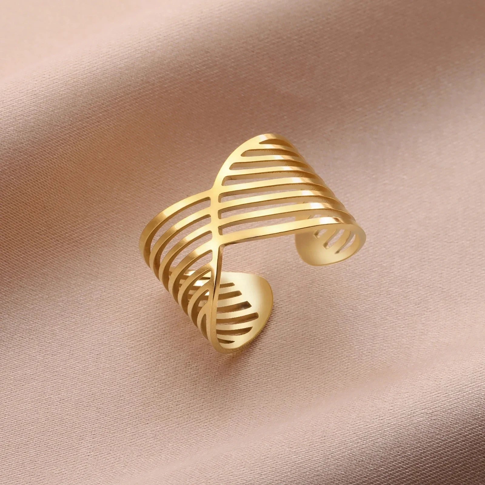 Minimalist Geometric Ring Vintage Wide Open Finger Ring Women Wedding Stainless Steel Jewelry Gifts