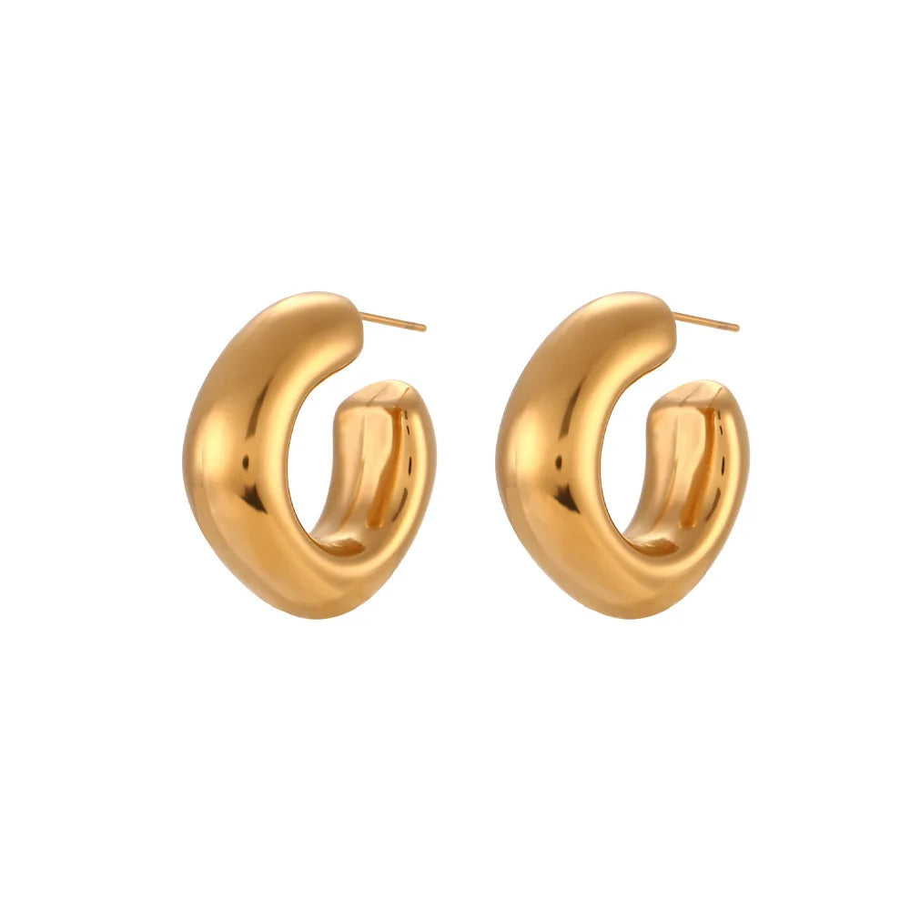 Wholesale Stainless Steel Silver Hoop Earrings Chunky Glossy Gold Hoops Tarnish Free Jewelry Geometric Hoop Earring