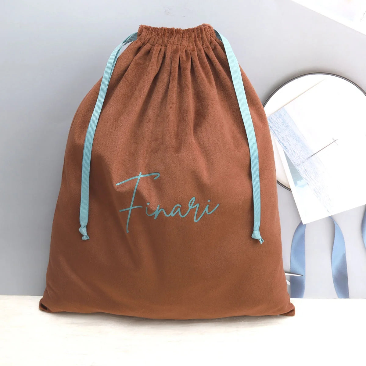 Reusable Blue Velvet Dust Pouch for Shoes Fur Socks-Customizable Drawstring Storage Bag