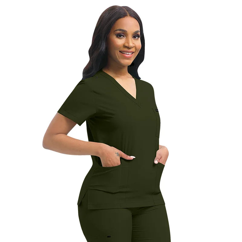 In Stock 42122 Stretchy Summer Suits for Women With Skirt 2024 New 3 Piece Set Office Suits Women Nursing Scrubs Jumpsuit