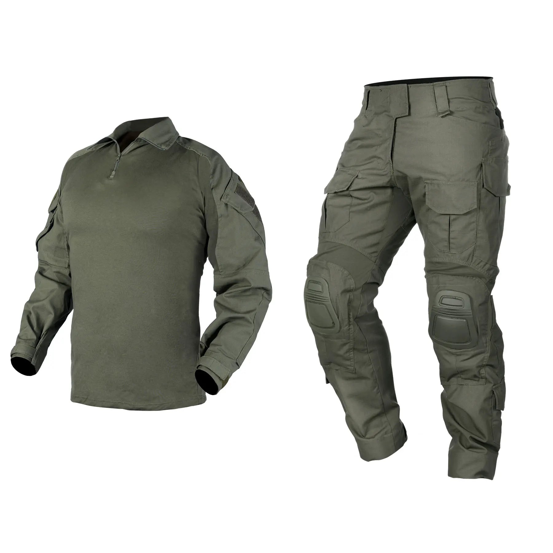 IDOGEAR Men G3 Assault Camo Camouflage Tactical Hunting BDU Tactical Uniform Set with Knee Pads