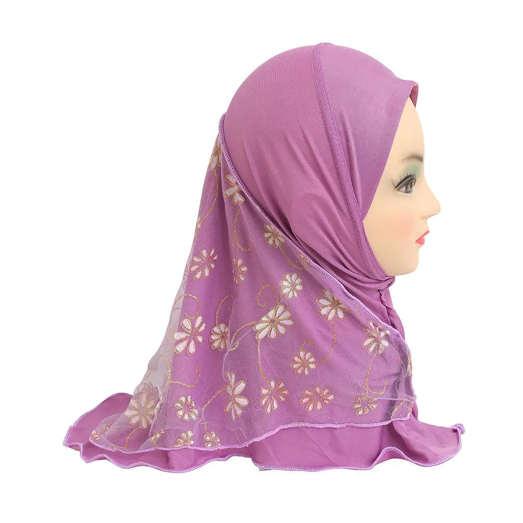 Hot Sell New Little Girl 2-7Years Old Hijabs Flower Pattern Children Hijab for Kids Scarf Sun Protection Muslim Instant Hijab