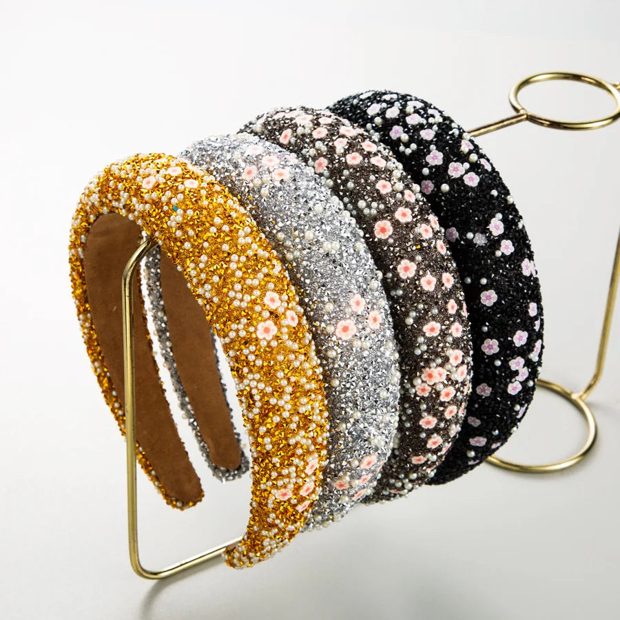Wholesale Fashion Colorful Hairband Women Hair Accessories Padded Flowers and Pearls Headband for Girls